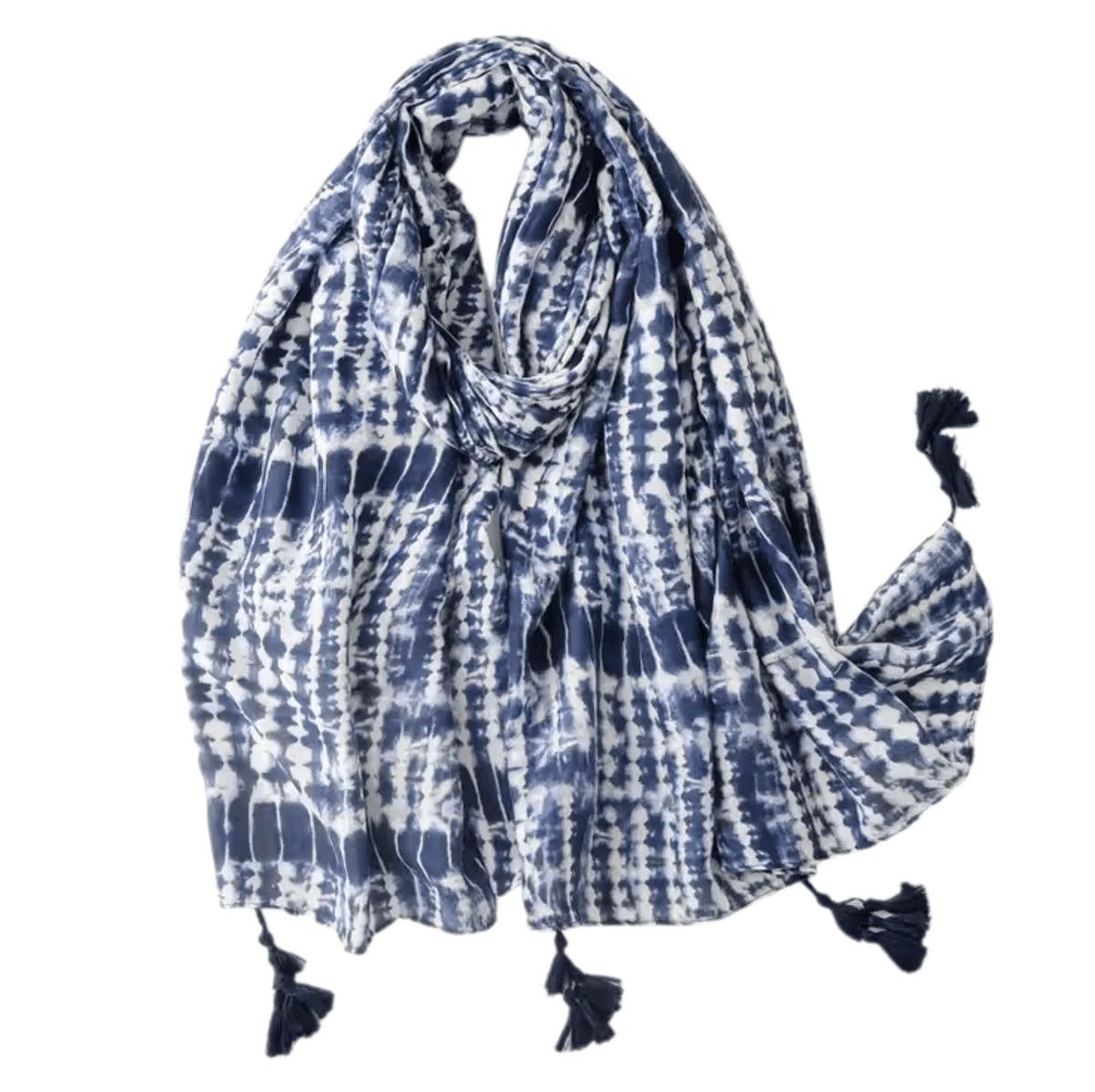 Indigo Tie-Dye Tassel Scarf - Boho Chic Style Multi Scarves - Tophatter Daily Deals