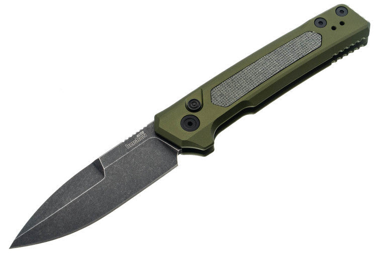 Kershaw Launch 22 - Olive Green Aluminum Handles - Black Canvas Micarta Inlay - Blackwash MagnaCut Blade - 7205 Automatic Knives - Tophatter Daily Deals