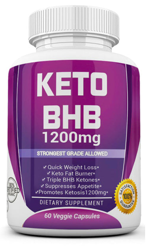 Keto BHB supplement bottle with purple label on a white background