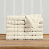 100% Cotton Checkered Jacquard Bath Towel Set - Giuliana Collection Washcloth (Pack of 12) Ivory Bath - Tophatter Daily Deals