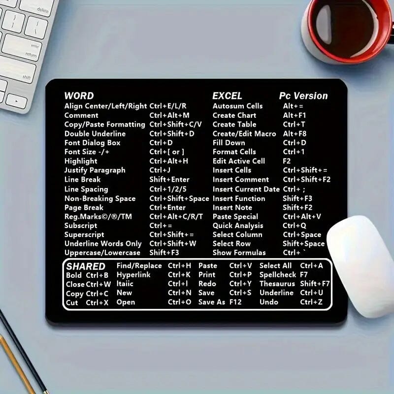 Keyboard Shortcuts Mouse Pad for Microsoft Word and Excel (PC Windows) Mouse Pad - Tophatter Daily Deals