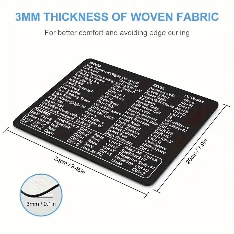 Keyboard Shortcuts Mouse Pad for Microsoft Word and Excel (PC Windows) Mouse Pad - Tophatter Daily Deals