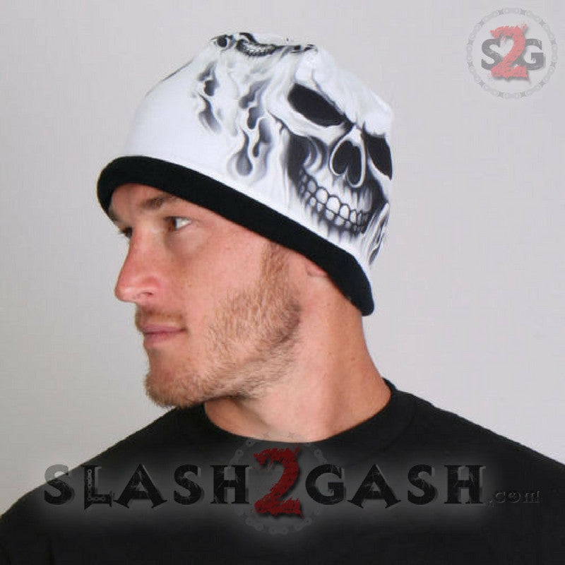 Hot Leathers Ghost Skull Sublimated Beanie w/ Flames 3D Art Beanie Sublimated - Tophatter Daily Deals