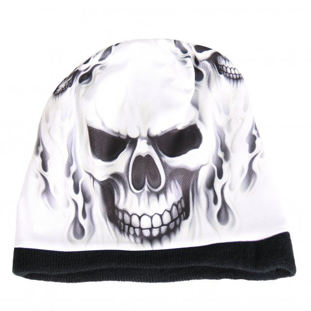 Hot Leathers Ghost Skull Sublimated Beanie w/ Flames 3D Art Beanie Sublimated - Tophatter Daily Deals