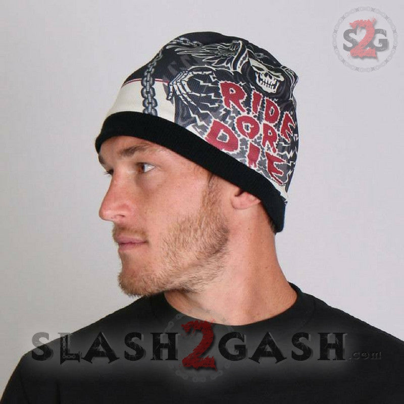 Hot Leathers Sublimated Rough Cut Ride or Die Reaper Beanie 3D Art Beanie Sublimated - Tophatter Daily Deals