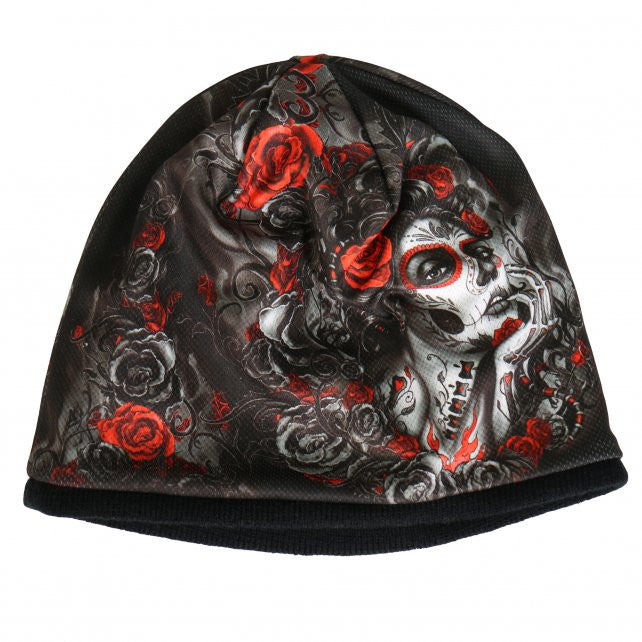 Hot Leathers Sublimated Sugar Woman w/ Roses Beanie 3D Art Beanie Sublimated - Tophatter Daily Deals