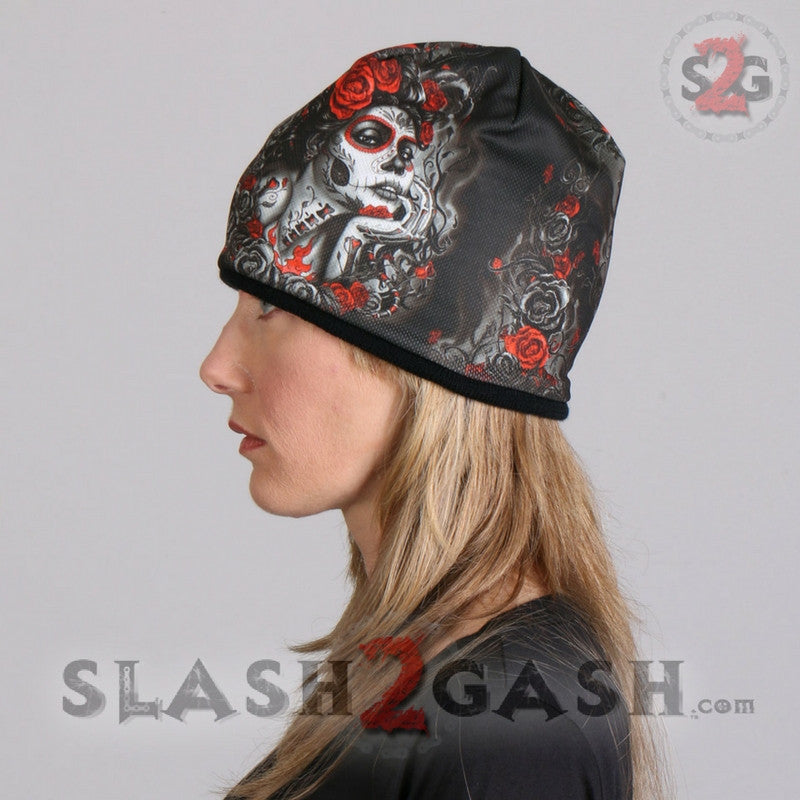 Hot Leathers Sublimated Sugar Woman w/ Roses Beanie 3D Art Beanie Sublimated - Tophatter Daily Deals