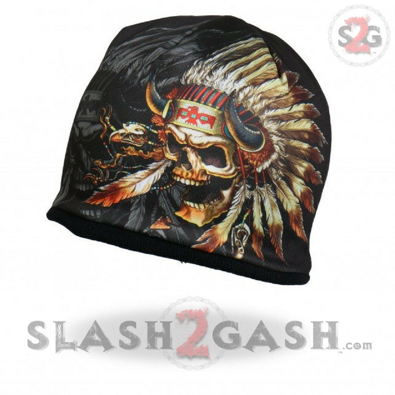 Hot Leathers Sublimated Indian Skull w/ Ghost Beanie 3D Art Beanie Sublimated - Tophatter Daily Deals
