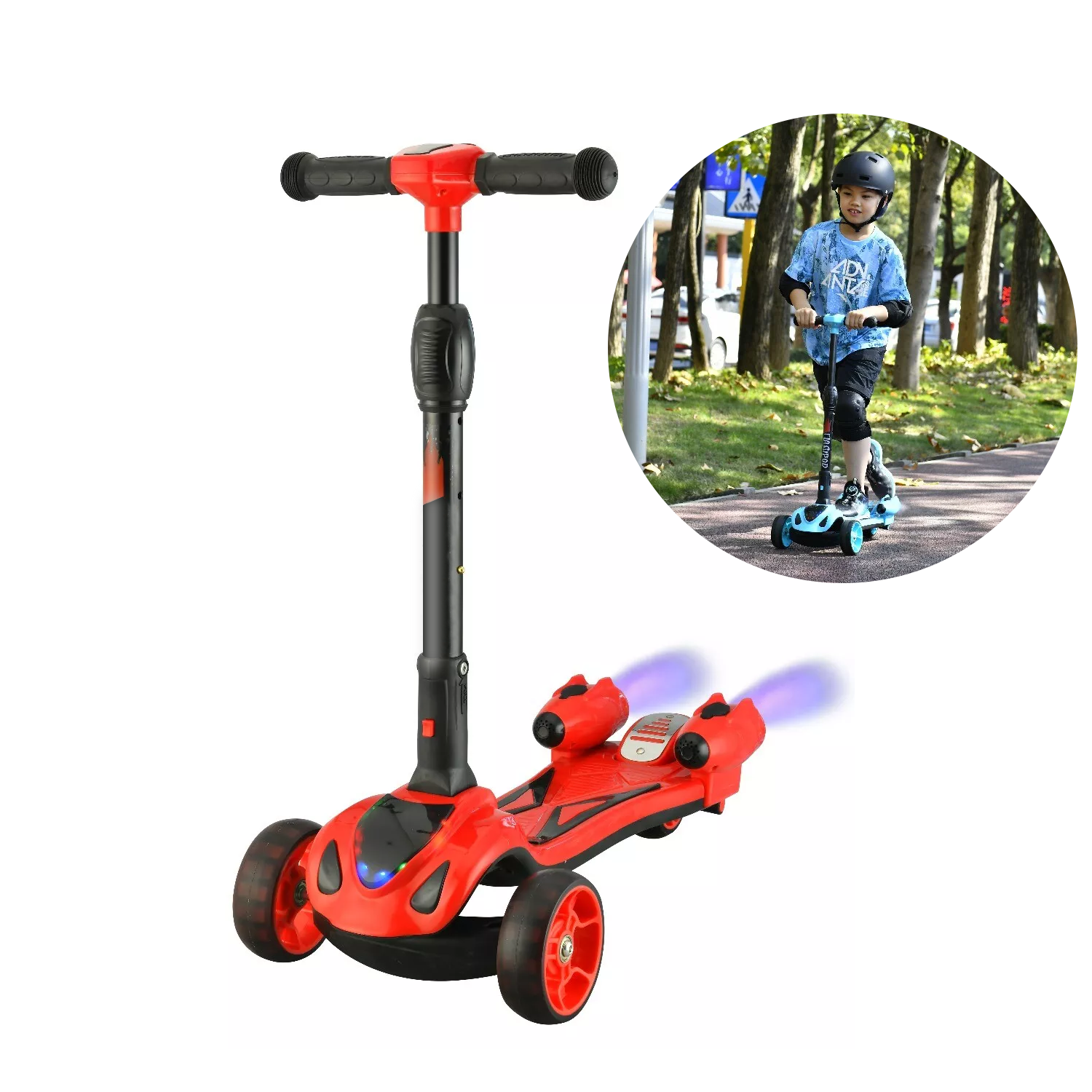 Kick Scooter for Kids – 3-Wheel Foldable Scooter with LED Light-Up Wheels & Adjustable Height Cycling - Tophatter Daily Deals