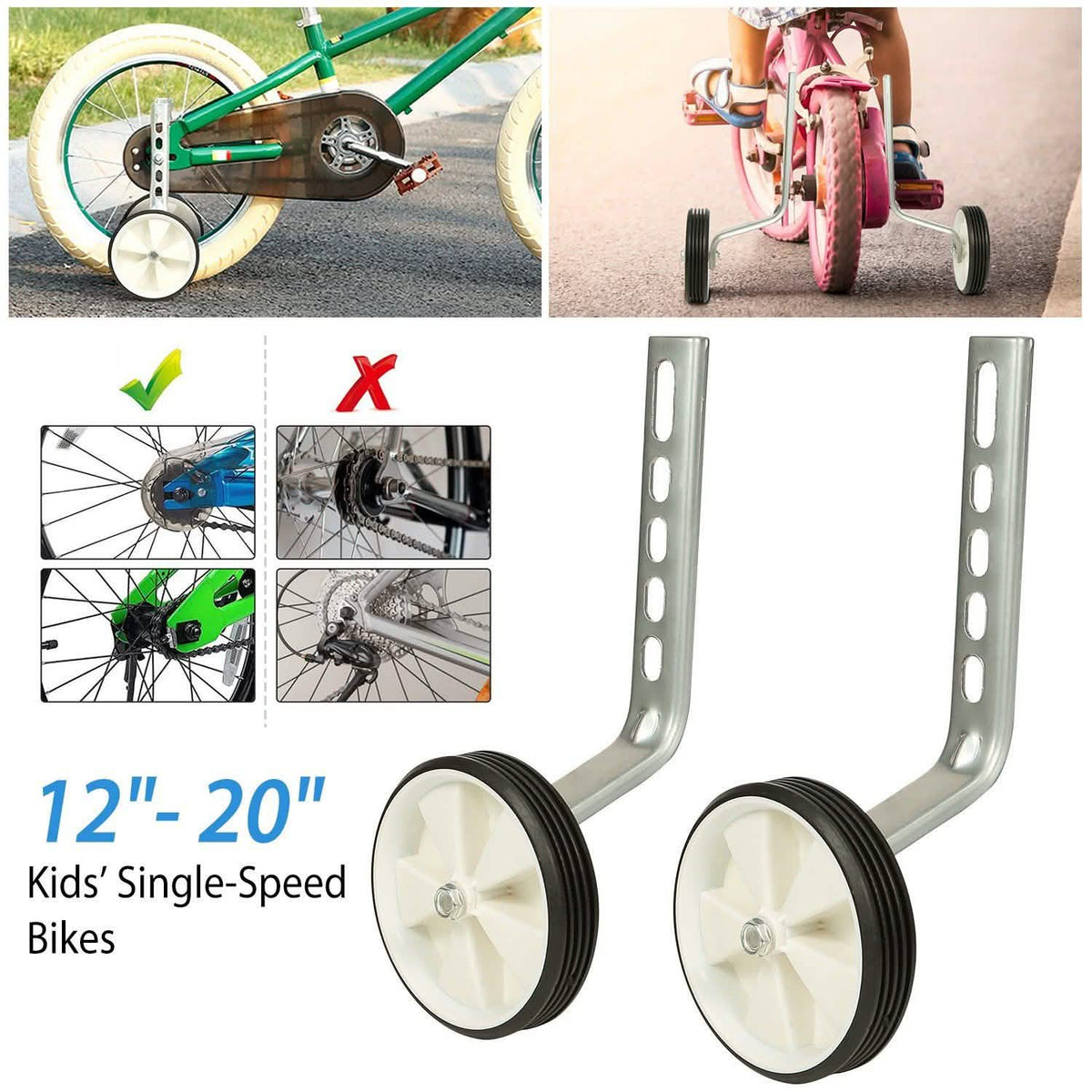 Kids Bicycle Training Wheels Adjustable for 12"-20" Bike Outdoor Recreation - Tophatter Daily Deals
