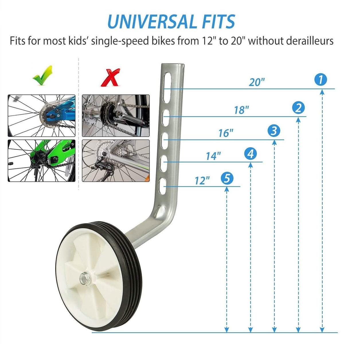 Kids Bicycle Training Wheels Adjustable for 12"-20" Bike Outdoor Recreation - Tophatter Daily Deals