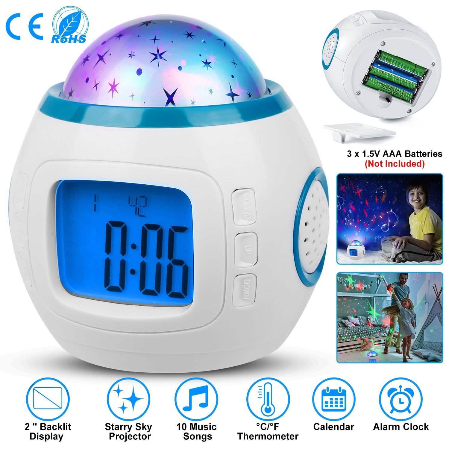 Kids Music Star Sky LED Projection Lamp Digital Alarm Clock Indoor Lighting - Tophatter Daily Deals