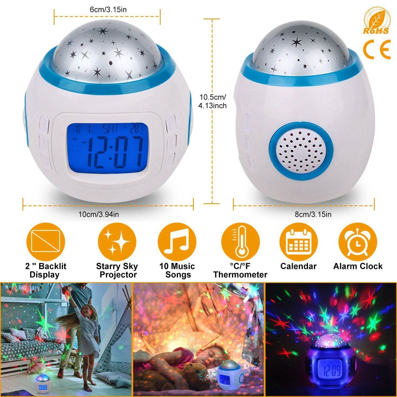 Kids Music Star Sky LED Projection Lamp Digital Alarm Clock Indoor Lighting - Tophatter Daily Deals
