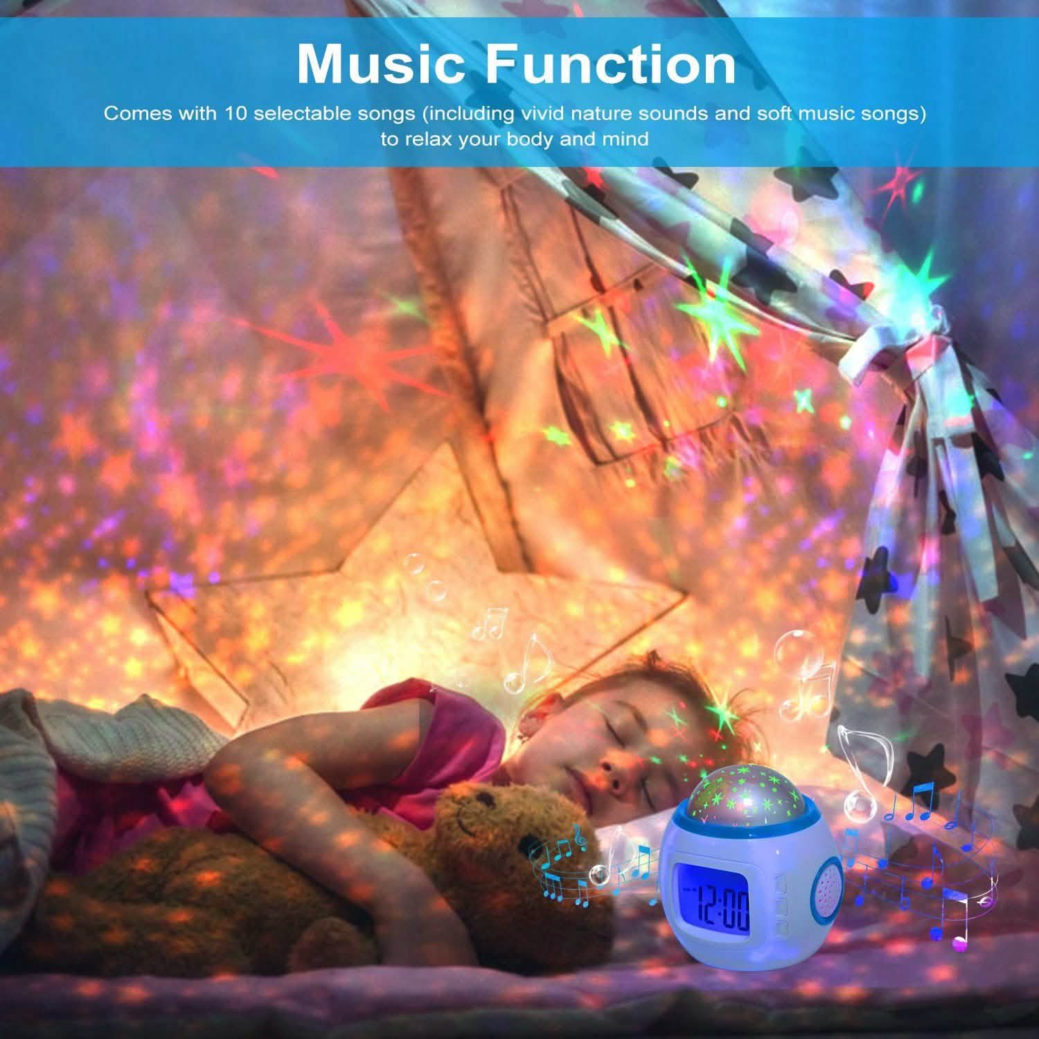 Kids Music Star Sky LED Projection Lamp Digital Alarm Clock Indoor Lighting - Tophatter Daily Deals