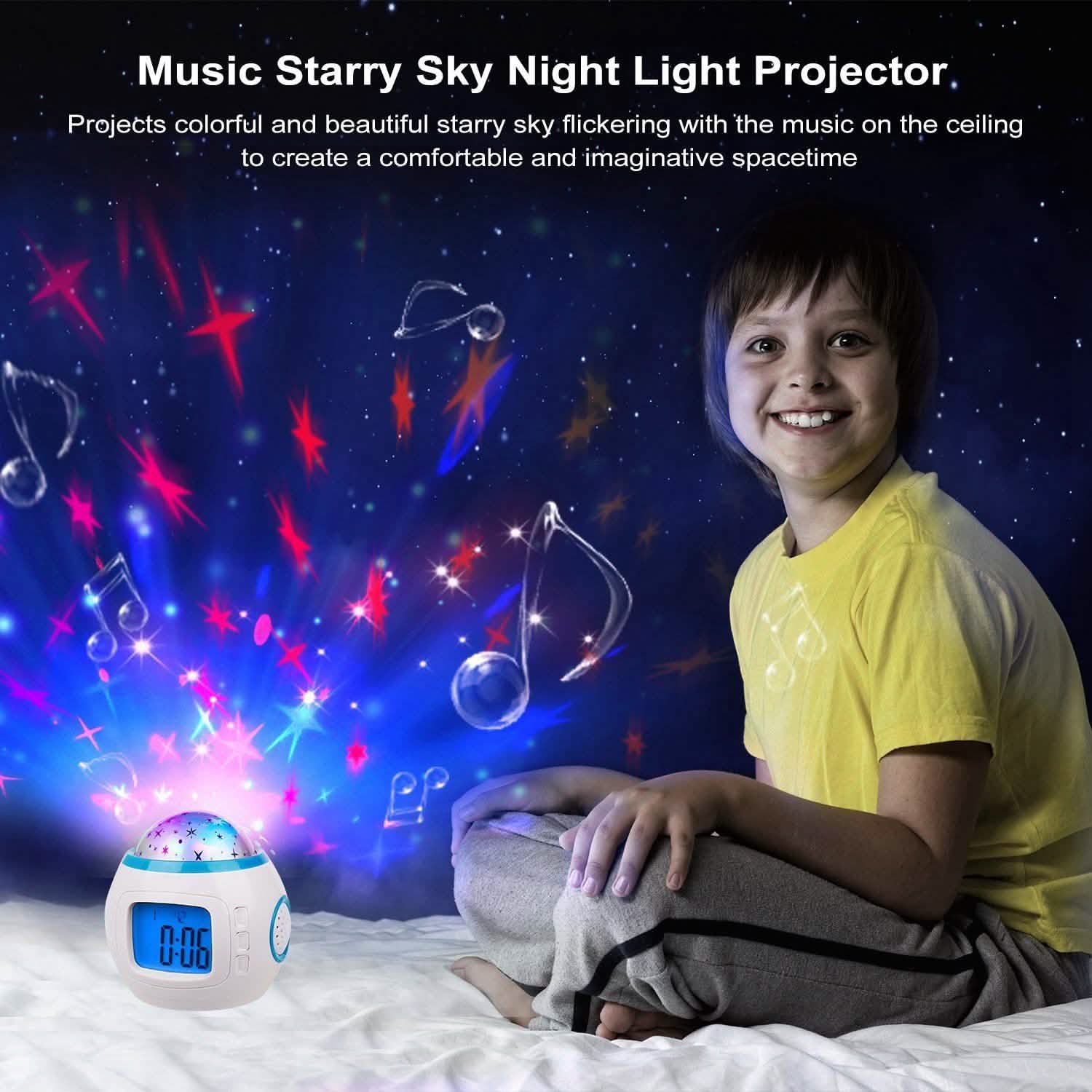 Kids Music Star Sky LED Projection Lamp Digital Alarm Clock Indoor Lighting - Tophatter Daily Deals