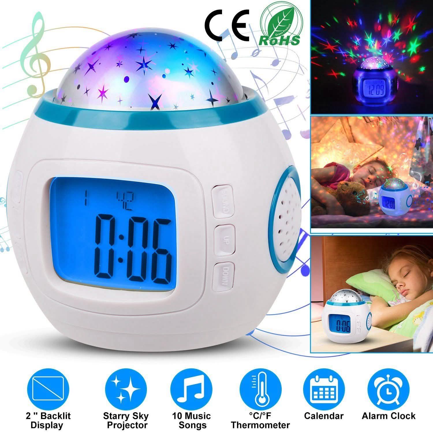 Kids Music Star Sky LED Projection Lamp Digital Alarm Clock Indoor Lighting - Tophatter Daily Deals
