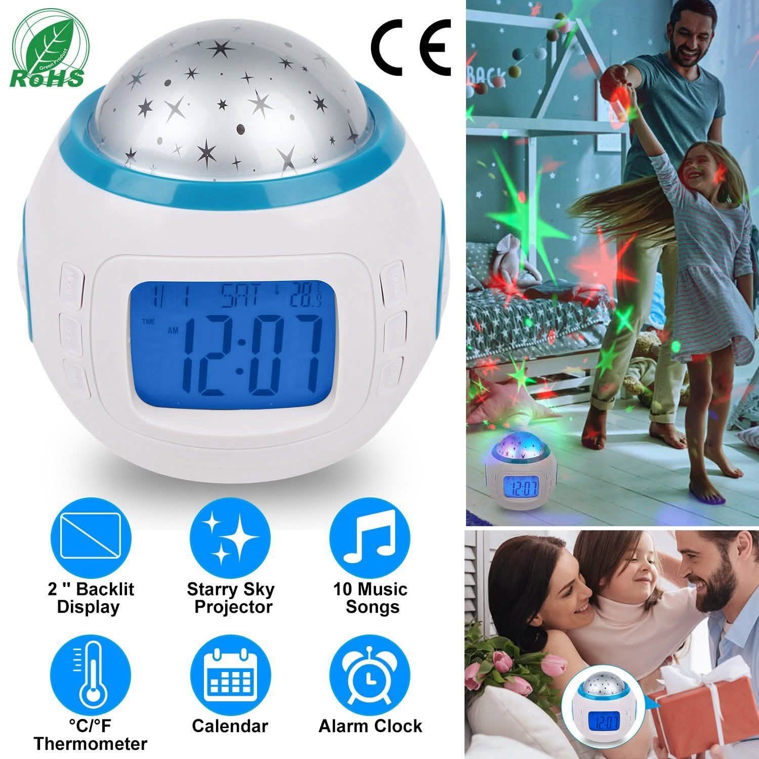 Kids Music Star Sky LED Projection Lamp Digital Alarm Clock Indoor Lighting - Tophatter Daily Deals