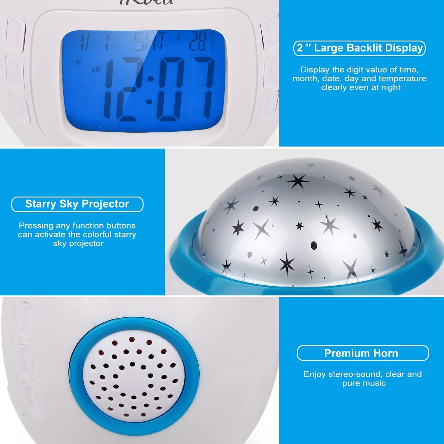 Kids Music Star Sky LED Projection Lamp Digital Alarm Clock Indoor Lighting - Tophatter Daily Deals