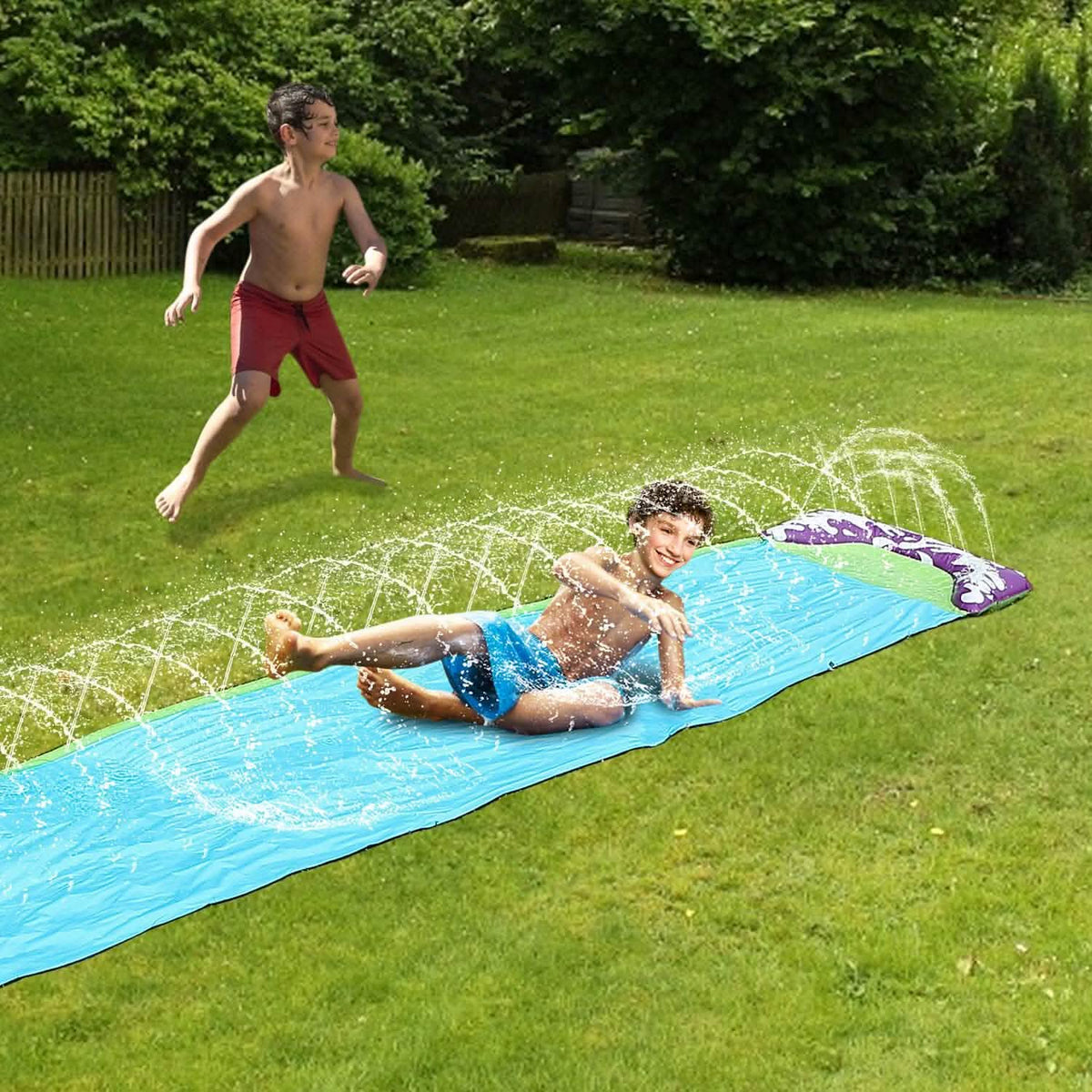 Kids Single Water Slide Lawn Surfing Racing Lane Slip Splash Spray Sprinkler Outdoor Recreation - Tophatter Daily Deals