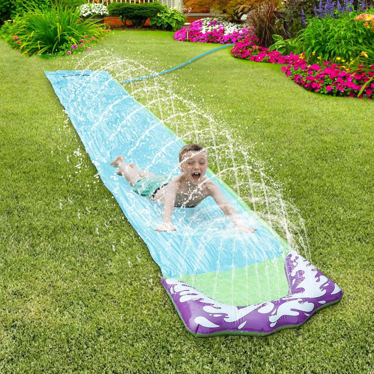 Kids Single Water Slide Lawn Surfing Racing Lane Slip Splash Spray Sprinkler Outdoor Recreation - Tophatter Daily Deals