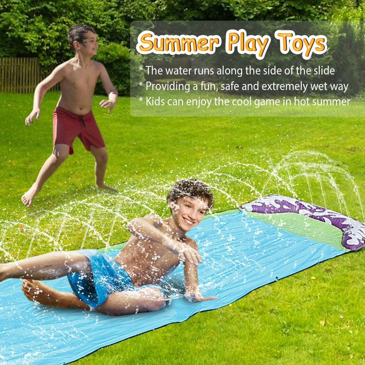 Kids Single Water Slide Lawn Surfing Racing Lane Slip Splash Spray Sprinkler Outdoor Recreation - Tophatter Daily Deals