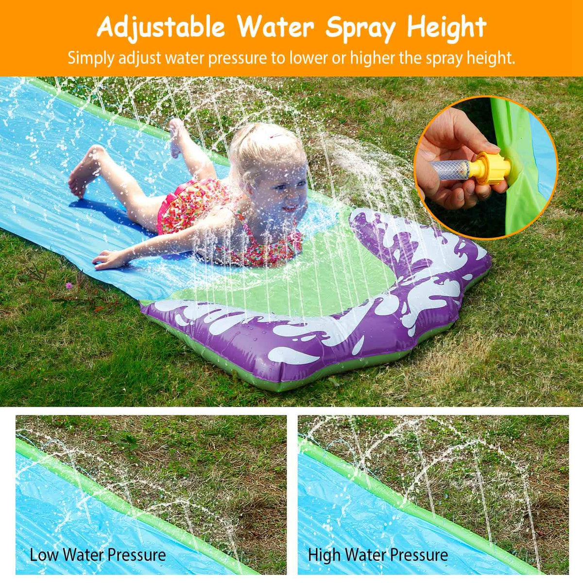 Kids Single Water Slide Lawn Surfing Racing Lane Slip Splash Spray Sprinkler Outdoor Recreation - Tophatter Daily Deals
