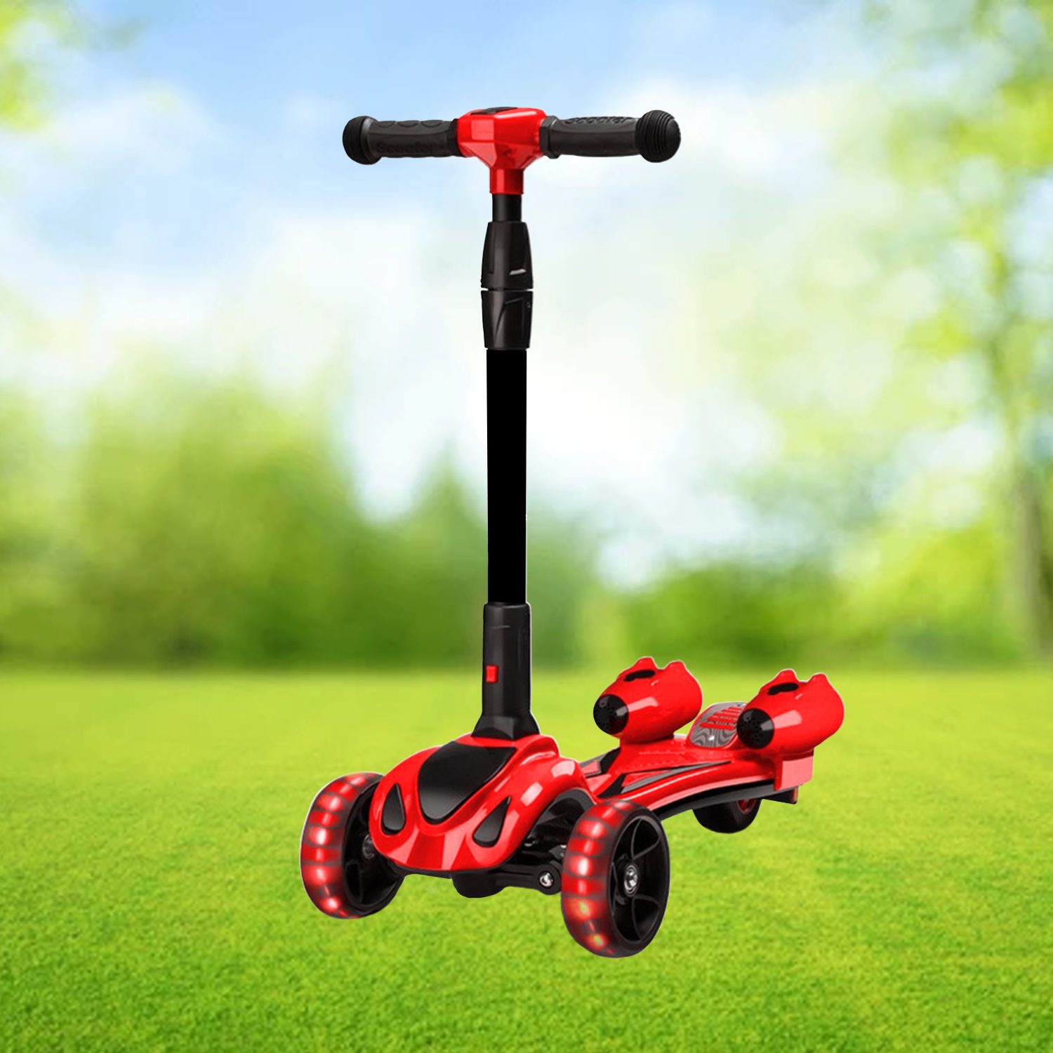 Kick Scooter for Kids – 3-Wheel Foldable Scooter with LED Light-Up Wheels & Adjustable Height Red Cycling - Tophatter Daily Deals
