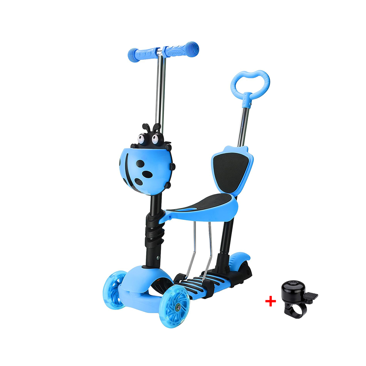 Kids Push Scooter – 3-Wheel Scooter with Adjustable Handlebar & LED Flashing Wheels Blue Cycling - Tophatter Daily Deals