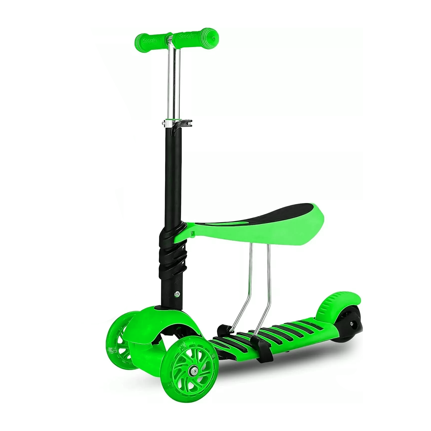 Kids Scooter 3 Wheel – 3 in 1 Height Adjustable Toddler Scooter with Removeable Seat for Boys & Girls Green Sports Toys - Tophatter Daily Deals