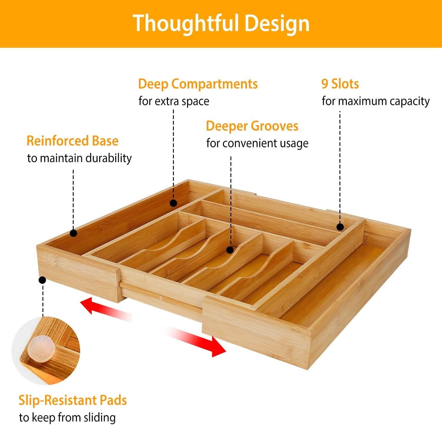 Kitchen Bamboo Expandable Cutlery Utensil Drawer Organizer Kitchen Storage - Tophatter Daily Deals