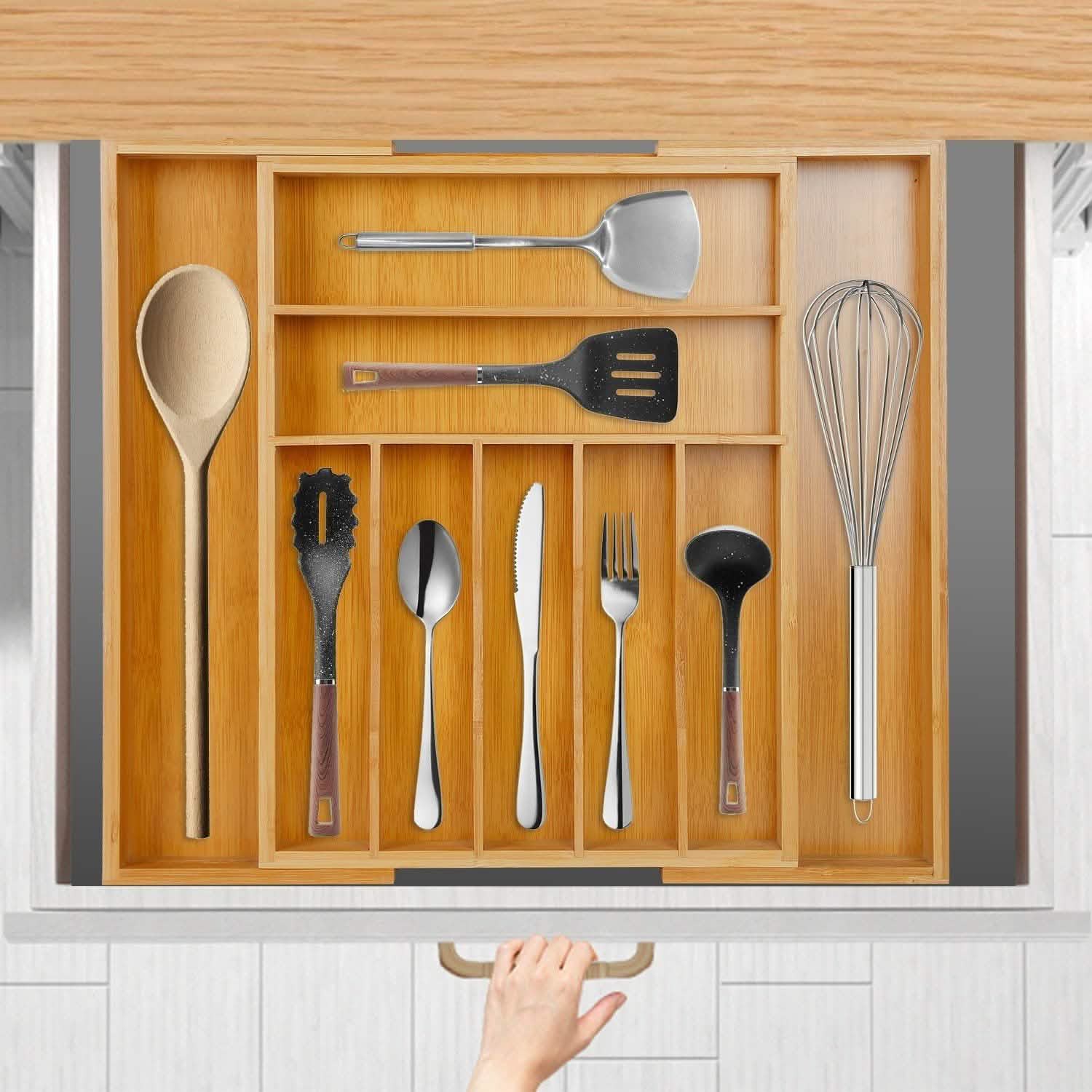 Kitchen Bamboo Expandable Cutlery Utensil Drawer Organizer Kitchen Storage - Tophatter Daily Deals