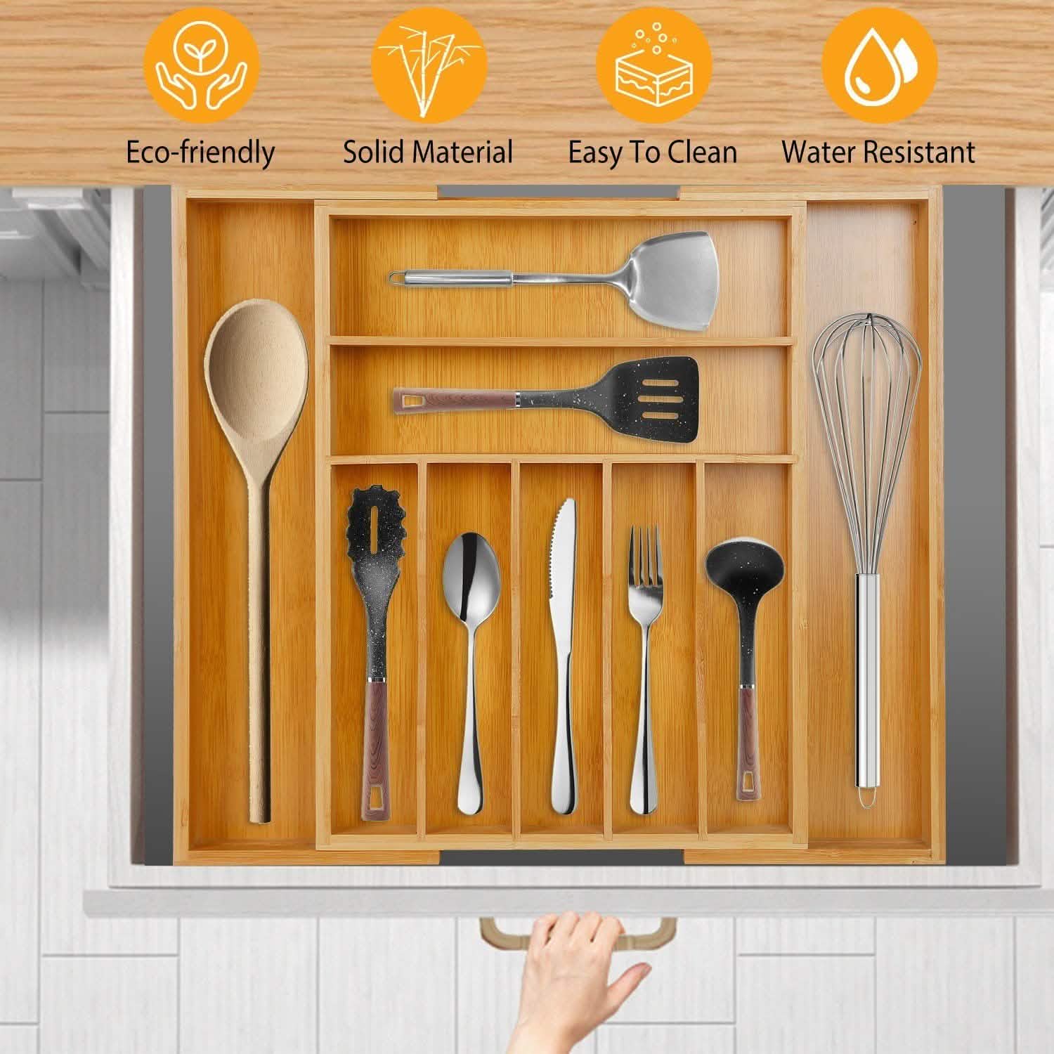 Kitchen Bamboo Expandable Cutlery Utensil Drawer Organizer Kitchen Storage - Tophatter Daily Deals