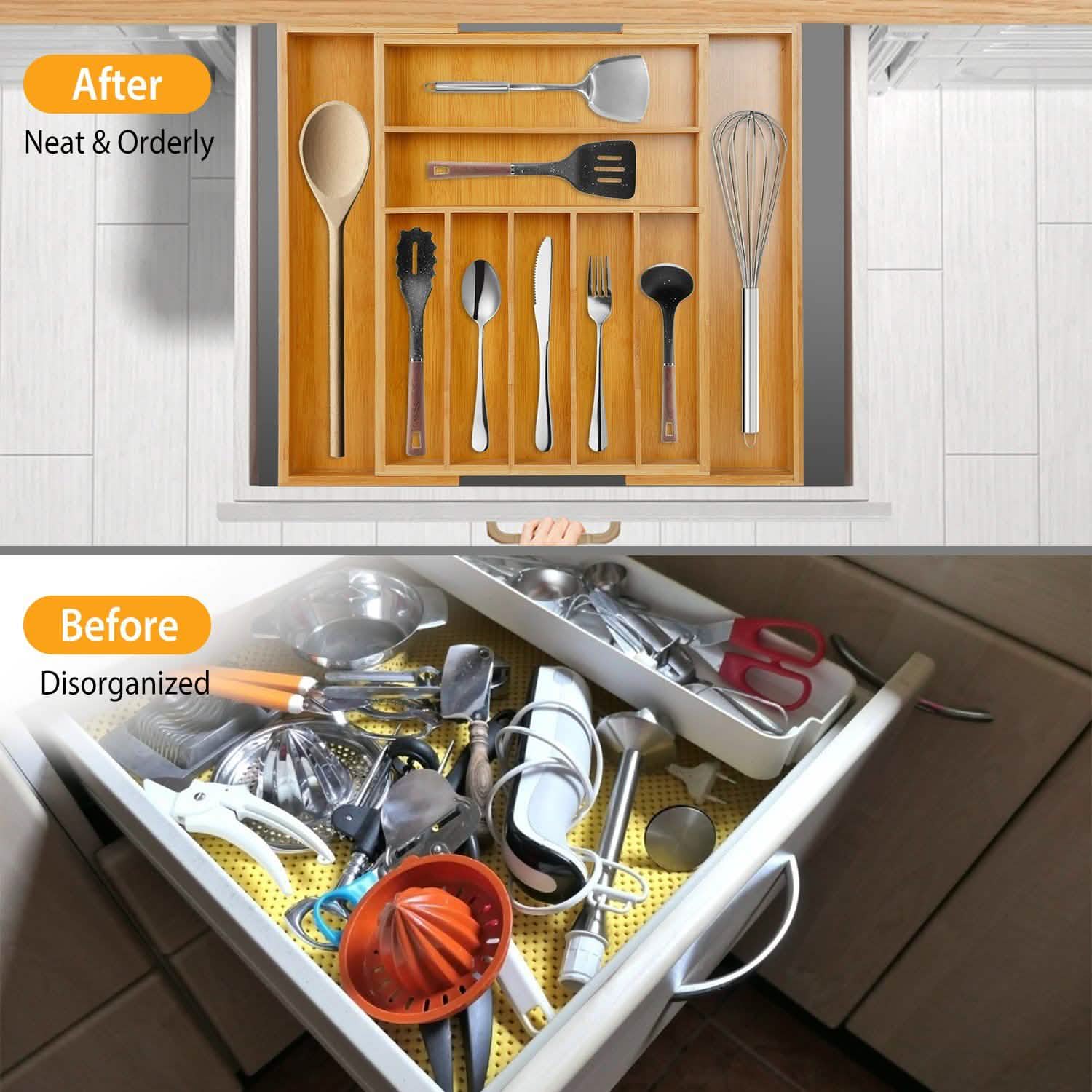 Kitchen Bamboo Expandable Cutlery Utensil Drawer Organizer Kitchen Storage - Tophatter Daily Deals