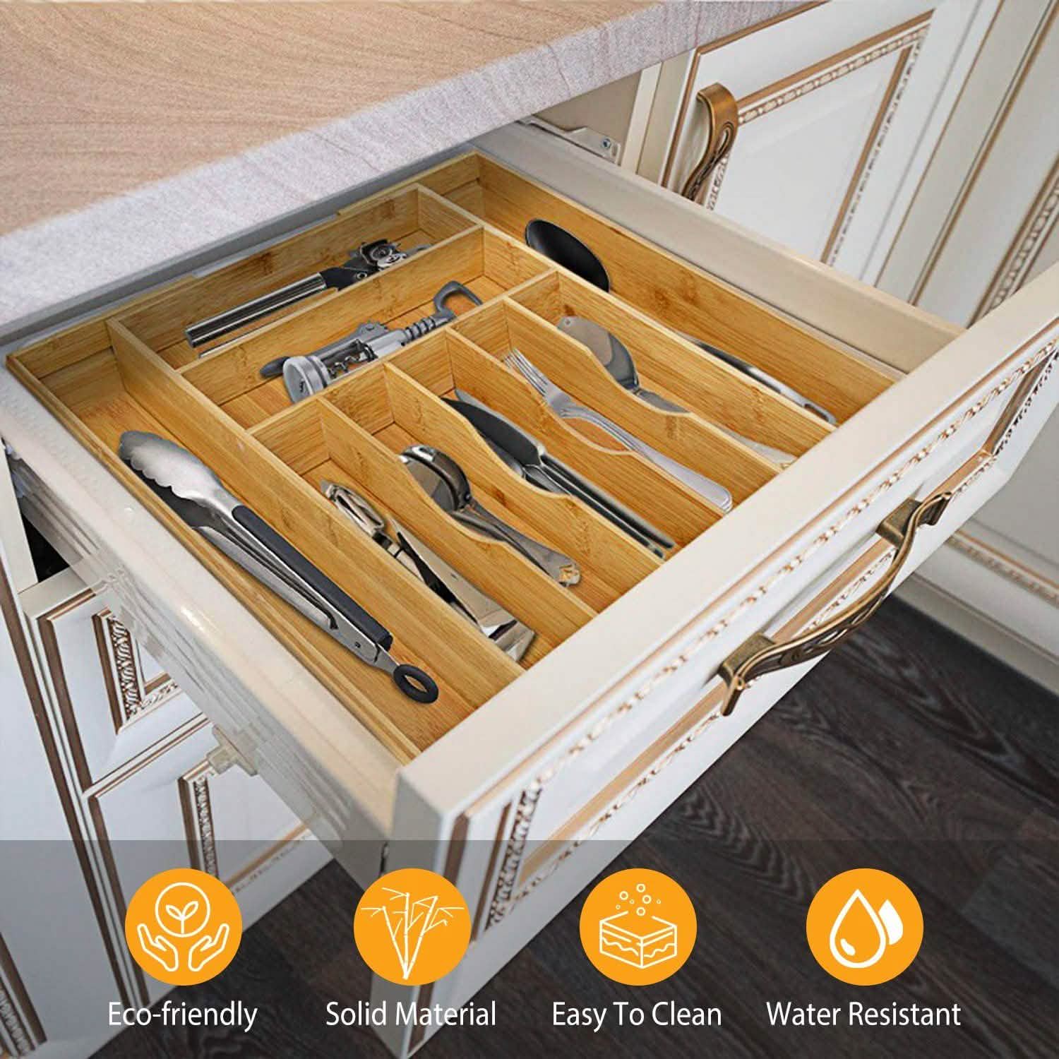 Kitchen Bamboo Expandable Cutlery Utensil Drawer Organizer Kitchen Storage - Tophatter Daily Deals