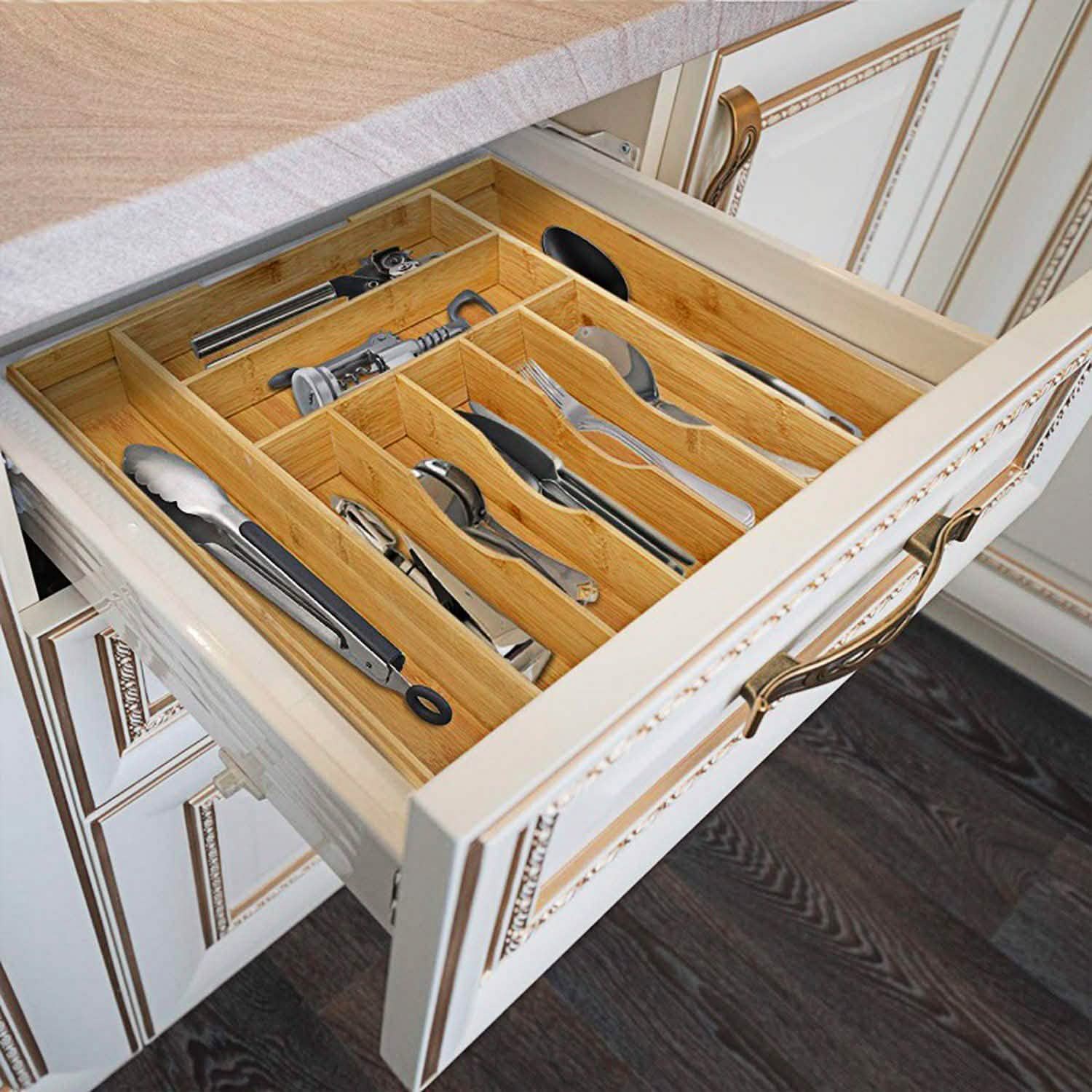 Kitchen Bamboo Expandable Cutlery Utensil Drawer Organizer Kitchen Storage - Tophatter Daily Deals
