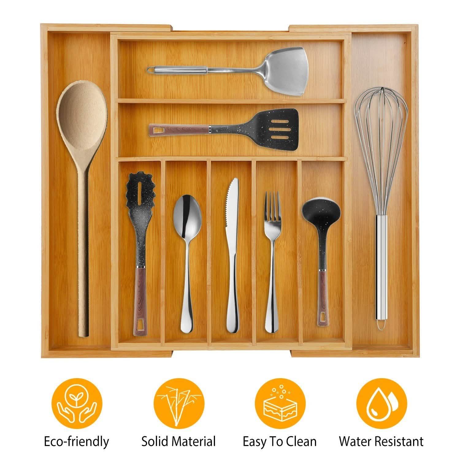 Kitchen Bamboo Expandable Cutlery Utensil Drawer Organizer Kitchen Storage - Tophatter Daily Deals