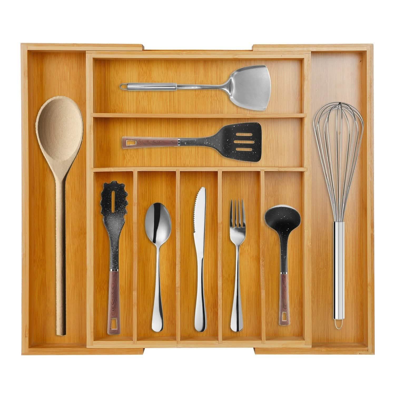 Kitchen Bamboo Expandable Cutlery Utensil Drawer Organizer Kitchen Storage - Tophatter Daily Deals