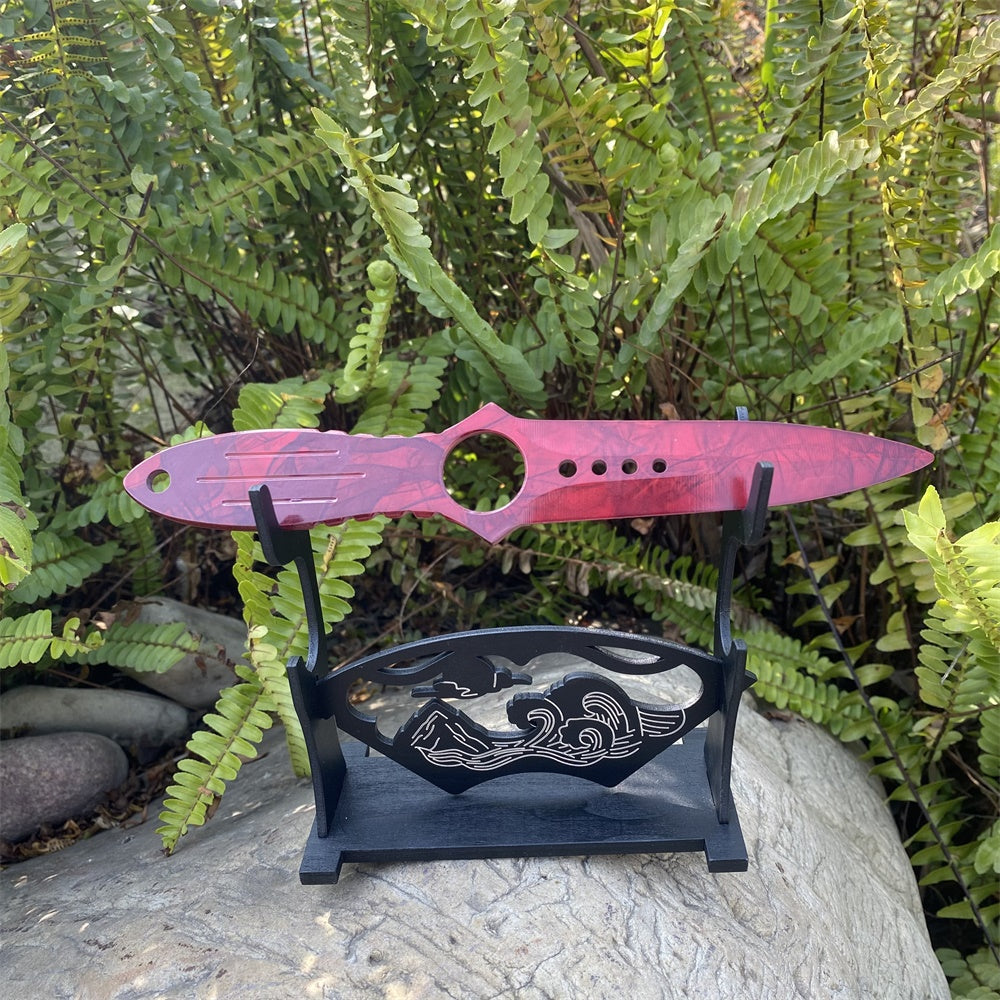 Metal Skeleton Knife Stainless Blunt Blade 20cm/7.8'' Crimson Web With Wooden Stand - Tophatter Daily Deals