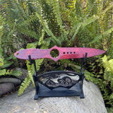 Metal Skeleton Knife Stainless Blunt Blade 20cm/7.8'' Crimson Web With Wooden Stand - Tophatter Daily Deals