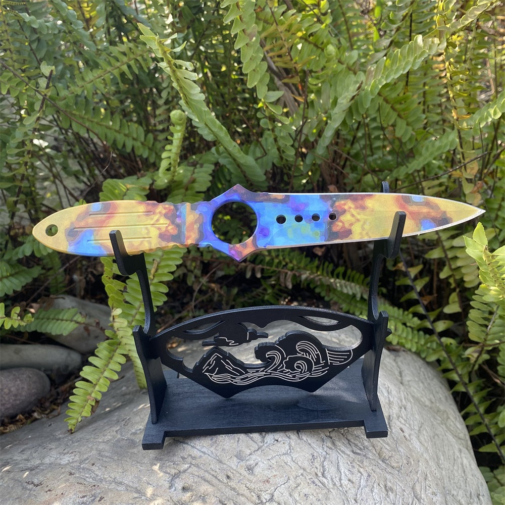 Metal Skeleton Knife Stainless Blunt Blade 20cm/7.8'' Case Hardened With Wooden Stand - Tophatter Daily Deals