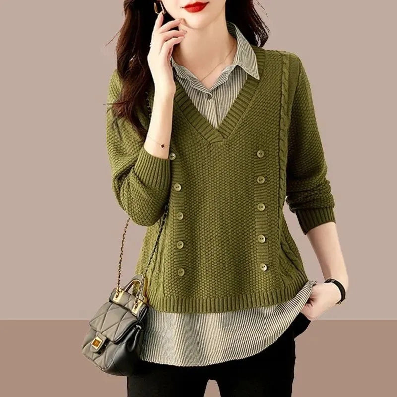 Women's Knit Sweater Splice Shirt Blouses - Tophatter Daily Deals