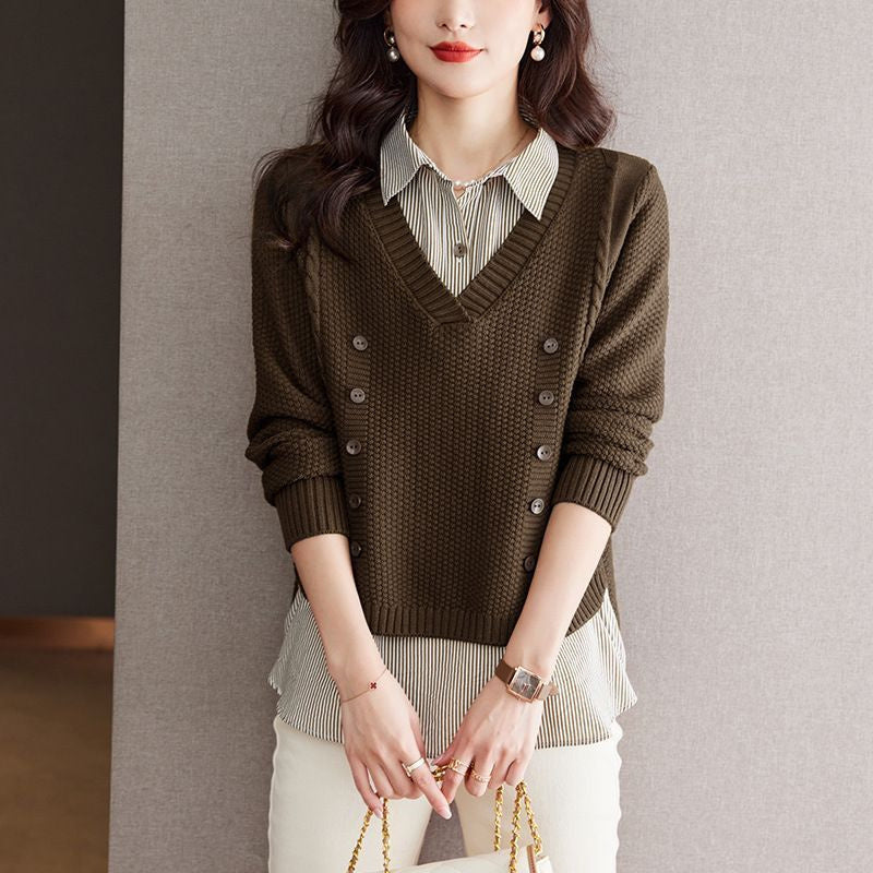 Women's Knit Sweater Splice Shirt Blouses - Tophatter Daily Deals