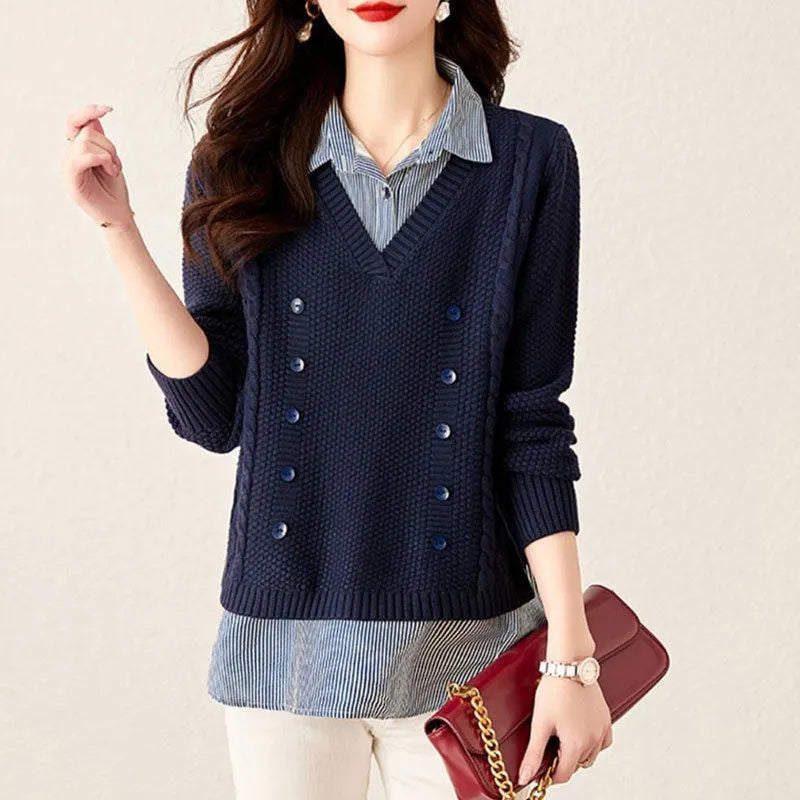 Women's Knit Sweater Splice Shirt Blouses - Tophatter Daily Deals