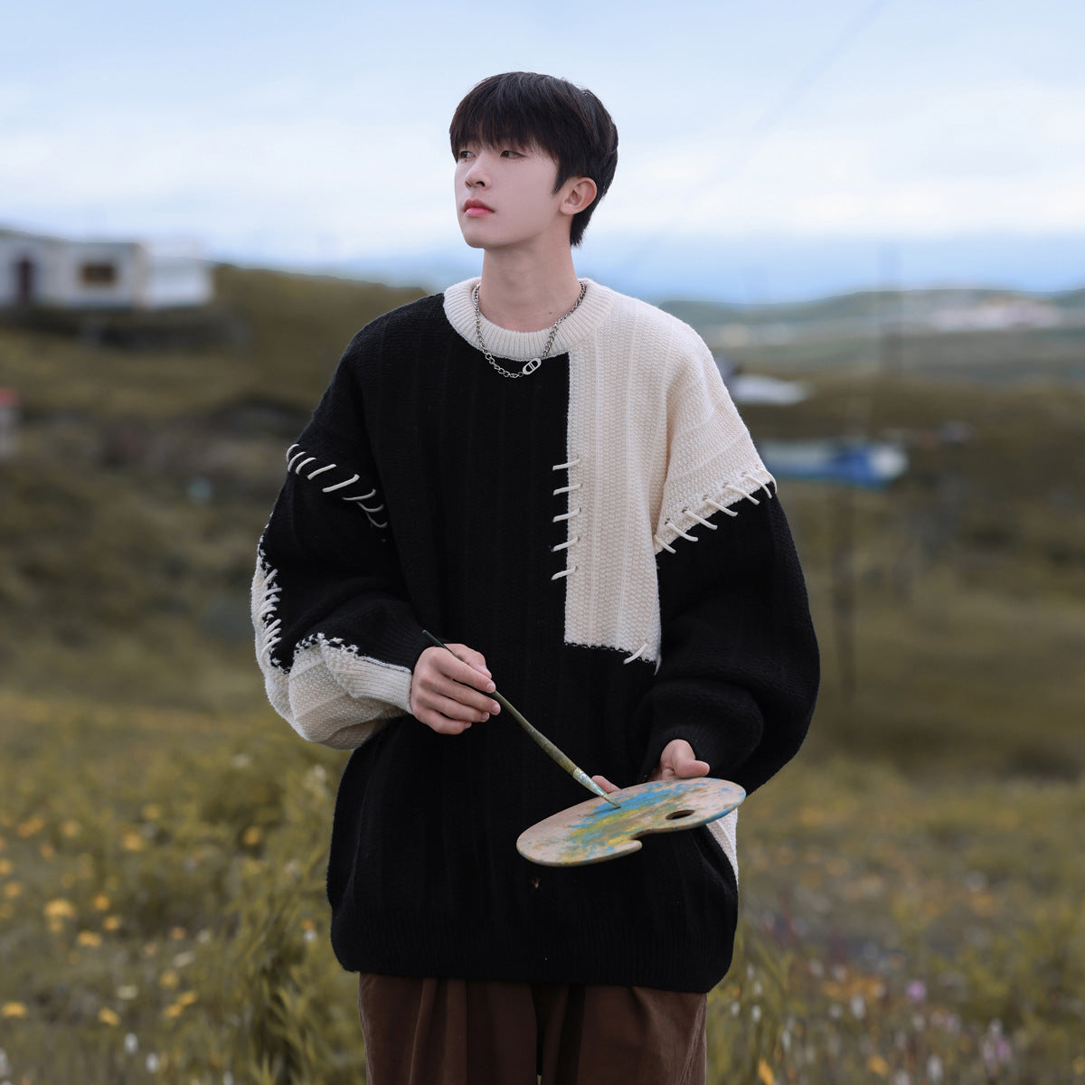 Knitted Sweater Men Pullover Hip Hop Oversize Sweaters Black Men's Clothing - Tophatter Daily Deals
