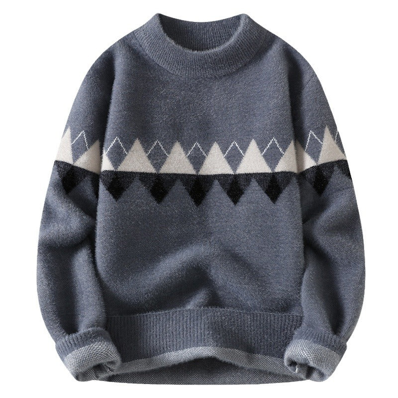 Men Retro Round Neck Pullover Knit Sweater Grey Men's Clothing - Tophatter Daily Deals