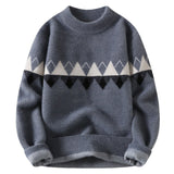 Men Retro Round Neck Pullover Knit Sweater Grey Men's Clothing - Tophatter Daily Deals