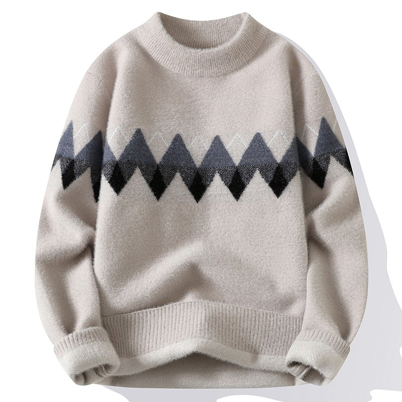 Men Retro Round Neck Pullover Knit Sweater Khaki Men's Clothing - Tophatter Daily Deals