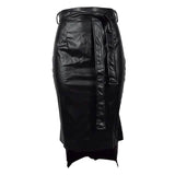 Knotted PU Leather Slit Skirt Black Women's Bottoms - Tophatter Daily Deals