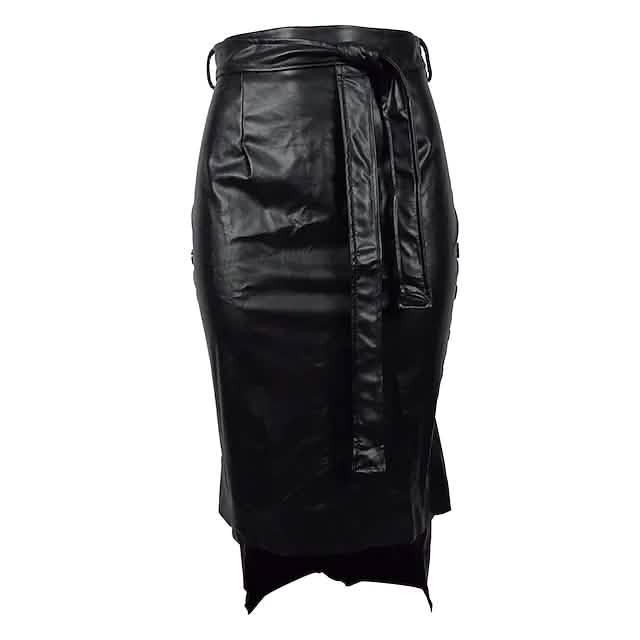 Knotted PU Leather Slit Skirt Black Women's Bottoms - Tophatter Daily Deals