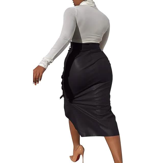 Knotted PU Leather Slit Skirt Women's Bottoms - Tophatter Daily Deals